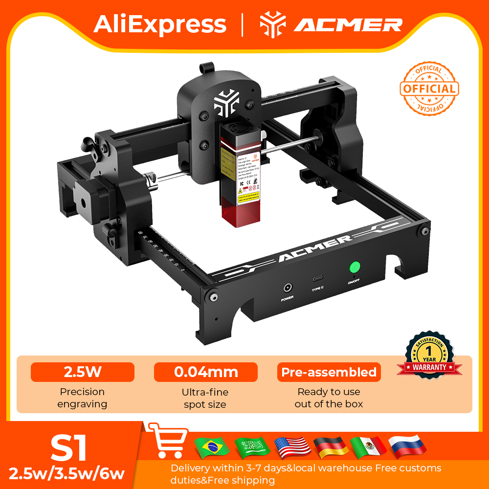 Rotary Axis Laser Engraver - ACMER S1 Mini Machine de gravure